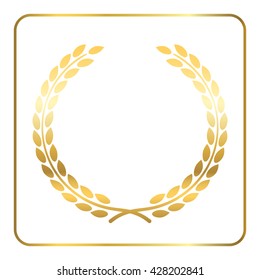 Gold laurel wreath. Symbol of victory and achievement. Design element for decoration of medal, award, coat of arms or anniversary logo. Golden leaf silhouette on white background. Vector illustration.