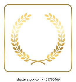Gold laurel wreath. Symbol of victory and achievement. Design element for decoration of medal, award, coat of arms or anniversary logo. Golden leaf silhouette on white background. Vector illustration.