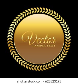 Gold laurel wreath with text on a black background. Vector.