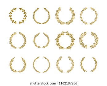 Gold laurel wreath vector illustration set