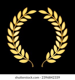 Gold Laurel Wreath Vector on black background..