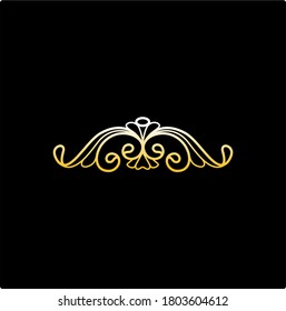 gold laurels, swirly border black design vector, text divider icon in outline 