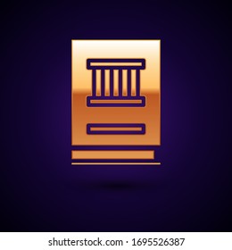 Gold Law book icon isolated on black background. Legal judge book. Judgment concept.  Vector Illustration