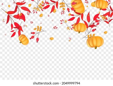 Gold Leaf Background Transparent Vector. Red Thanksgiving Card. Green Pumpkin Wreath Template. Rowan Farm. Oak Banner.