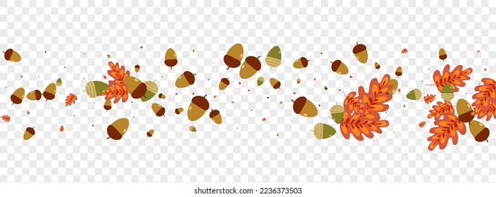 Gold Leaf Background Transparent Vector. Leaves Abstract Design. Orange Oak. Image Set. Brown Plant Autumn.