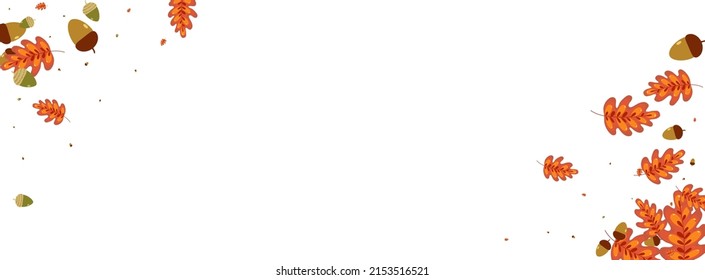 Gold Leaf Background White Vector. Herb Paper Illustration. Orange Oak. Isolated Frame. Yellow Plant Wallpaper.