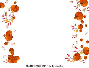 Gold Leaf Background White Vector. Leaves Image. Orange Abstract Card. Farm Template. Colorful Pumpkin Happy Frame.