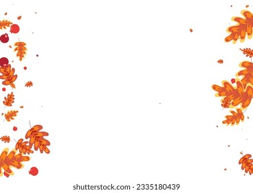 Gold Leaf Background White Vector. Oak October Set. Golden Plant. Fly Texture. Yellow Acorn Floral.