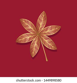 Gold leaf decoration vector on red 