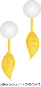 Gold leaf earring with white pearl