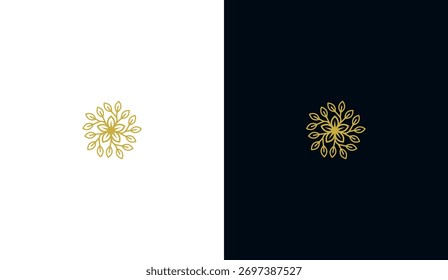 Gold leaf flower line logo, gold leaf flower line icon