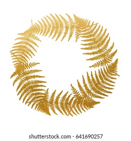 Gold Leaf Frame on White Background. Fern. Vector