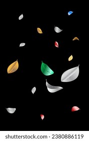 Fondo de pantalla de fondo negro con vectores herbales de hoja de oro. Rama de color de la ecología. Negro realista del follaje azul. Deja la pancarta del bosque.