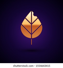 Gold Leaf icon isolated on dark blue background. Fresh natural product symbol.  Vector Illustration