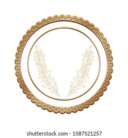 Gold leaf inside seal stamp design, Plant floral garden nature decoration ornament and season theme Vector illustration