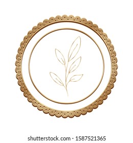 Gold leaf inside seal stamp design, Plant floral garden nature decoration ornament and season theme Vector illustration