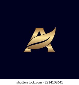 gold A leaf letter logo design