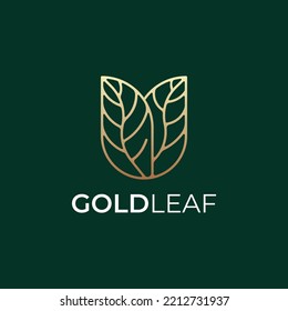 gold leaf line logo vector
