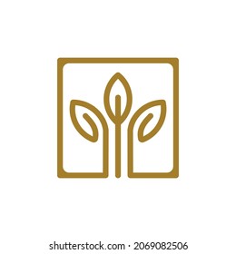 Gold Leaf line in white background, flat minimalist vector logo design