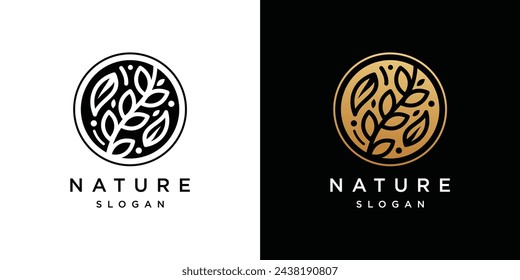 Gold leaf Logo Design Template. Line Art Vector leaf icon	
