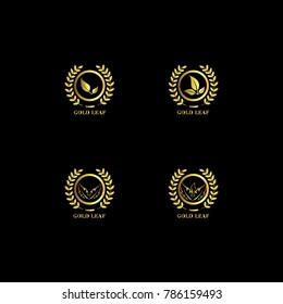 Gold Leaf Logo Set Vector Template Design