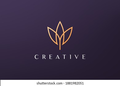 gold leaf luxury flower logo in simple shape with modern style