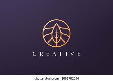 gold leaf luxury flower logo in simple shape with modern style