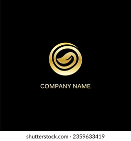 Gold leaf round organic logo vector image