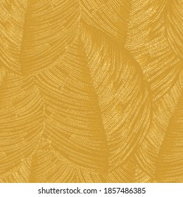 Gold leaf seamless pattern. Yellow background with textured as embroidery ornament, wallpaper, fabric in vector