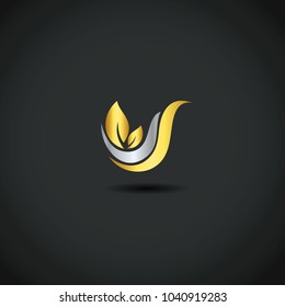 gold leaf water wave nature logo