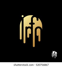 Gold leaking liquid form the word "info" logo template. Abstract "info" sign design. Creative and modern symbol for company identity, advertising, poster, leaflet, banner, web and flyer.
