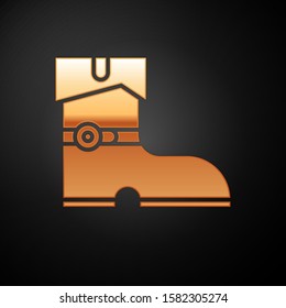 Gold Leather pirate boots icon isolated on black background.  Vector Illustration