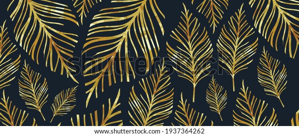 Leaves abstract background vector. Luxury black wallpaper design with leaves line art. vector illustrations 