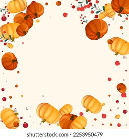 Gold Leaves Background Beige Vector. Leaf Print. Red Holiday Border. September Card. Green Rowan Halloween Set.