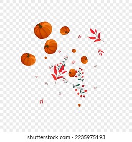 Gold Leaves Background Transparent Vector. Colorful Drawing Border. Orange Leaf Fall Illustration. Pumpkin Invitation. Happy Frame.