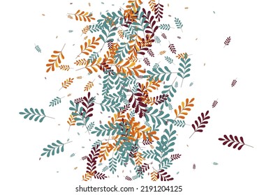 Gold Leaves Background White Vector. Herb Autumn Illustration. Yellow Foliage. Red Plant Modern. Sale Set.