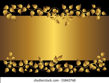 Gold leaves and banner on the black.vector illustration.  Welcome! More similar images available.
