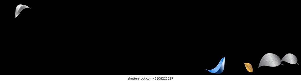 Gold Leaves Blur Vector Black Panoramic Background Wallpaper. Swirl Color Border. Silver Leaf Organic Branch. Foliage Herbal Concept.