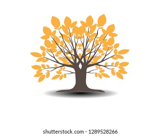 Gold Leaves and brown Tree isolated on white background. Vector Illustration.EPS10.