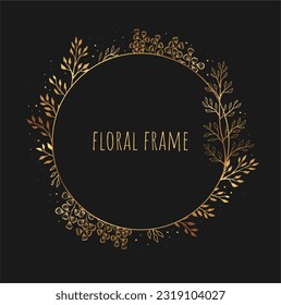 Gold leaves frame. Hand drawn style backgrounds. 