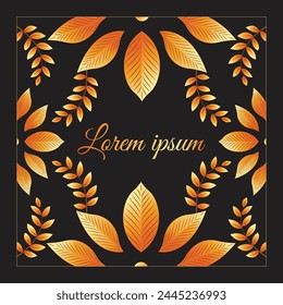 Gold Leaves on Black Background, Beautiful Shiny Kaleidoscope Design
