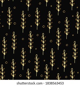 gold leaves on black seamless pattern.gold leaves pattern on black