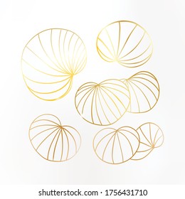 Hojas de oro sobre fondo blanco. Hojas de lirio con chispas. Diseño noble. Ilustración vectorial.