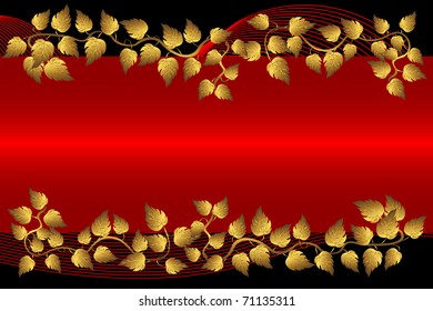 Gold leaves and red banner on the black.vector illustration.