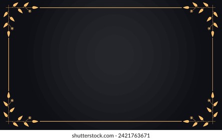 Gold leaves and strokes decorated as border frame design isolated on dark gradient background - vector illustration