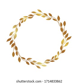 Gold leaves vector wreath. Gold circle frame for wedding invitation, luxury templates. Modern abstract element. Vector illustration isolated. 
