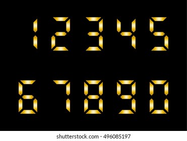 gold led digits golden vector electronic numerals modern glowing