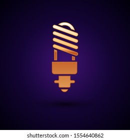 Gold LED light bulb icon isolated on dark blue background. Economical LED illuminated lightbulb. Save energy lamp.  Vector Illustration