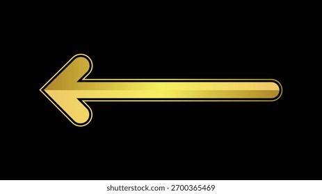 Seta Dourada para a Esquerda. Ícone de Gradiente Metálico no Plano de Fundo Preto para Navegação e Design de Interface do Usuário. Ilustração de vetor de sinal de seta
