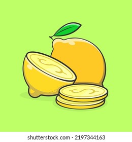 Gold Lemon icon coins income finance money. Vector illustration.